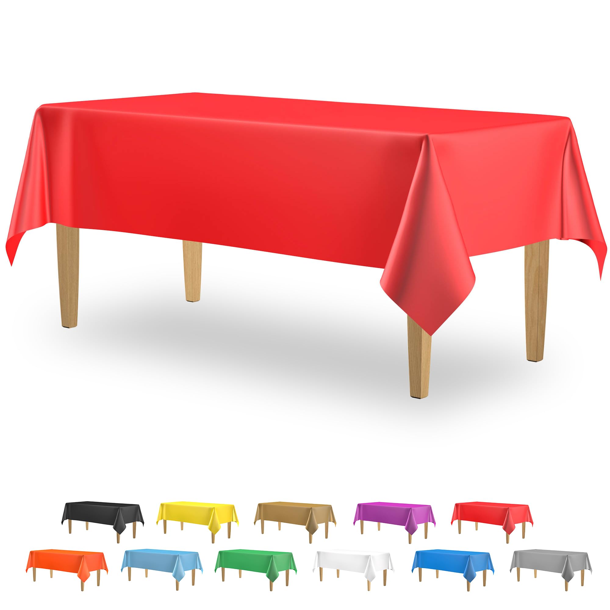 5 Pack Premium Red Plastic Tablecloth - 108 x 54 in. Disposable Rectangle Plastic Table Cloth - Decorative Rectangle Table Cover Smooth Tablecloth - Disposable Table Cloths For Parties, Weddings.