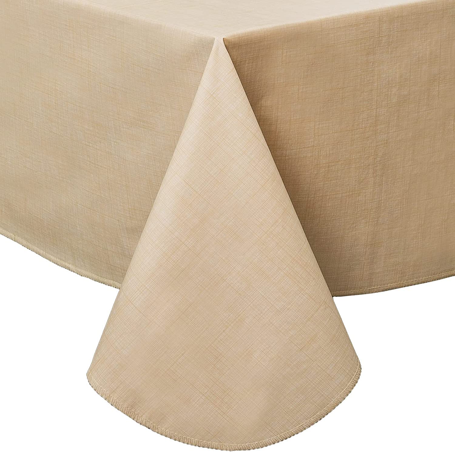 Pioggia Vinyl Tablecloth with Flannel Backing Rectangle Waterproof Oil-Proof Plastic Table Cloth Wipeable PVC Table Cover for Indoor and Outdoor (Beige, 60 x 84 Inch)