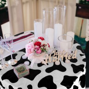 Oudain 6 Pcs 84'' Cow Tablecloth Round Tablecloth Plastic Washable Table Cloth Disposable Stain Resistant Table Cover for Picnic Camping Party Xmas Kitchen Dining Table(Black, Simple Style, 6 Pcs)