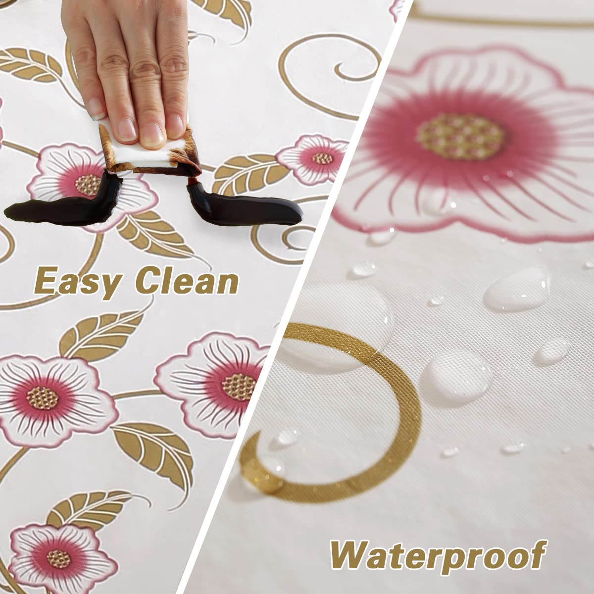 SASTYBALE Vinyl Tablecloth with Flannel Backing Rectangle 60 x 120 Inch, 100% Water & Oil Proof Plastic Tablecloths, Elegant Floral PVC Table Cover for Spring, Summer, Party, Indoor, Outdoor