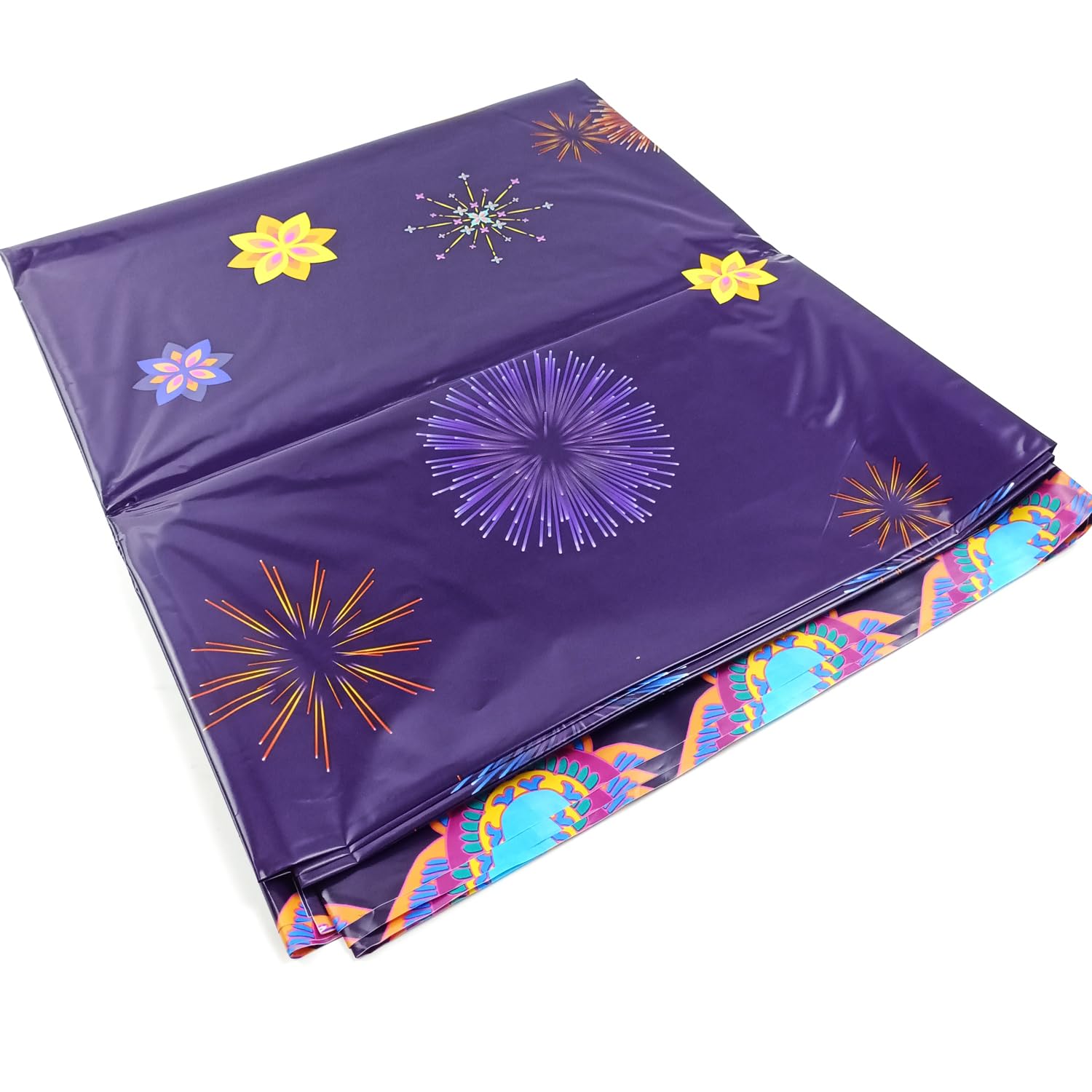 KYMY 3pcs Happy Diwali Table Covers with 86.6" X51.18", India Festival of Lighting Tablecloths, Rectangle Plastic Diwali Tablecovers for India Festival Deepawali Party Kitchen Dining Decoration