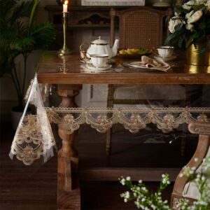 ARTABLE Vinyl PVC Rectangle Tablecloth Waterproof Clear Table Cover with Champagne Lace Macrame Border for Wedding Kitchen Home Outdoor Indoor Holidays Party Decor (Champagne, 60 x 120 Inch)