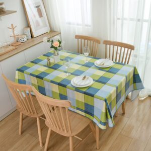 Vinyl Tablecloth with Flannel Backed Waterproof Oil-Proof PVC Table Cloth Wipeable Spill-Proof Plastic Table Cover for Indoor and Outdoor(Morden Checkered, 60 x 102 Inch Rectangle)