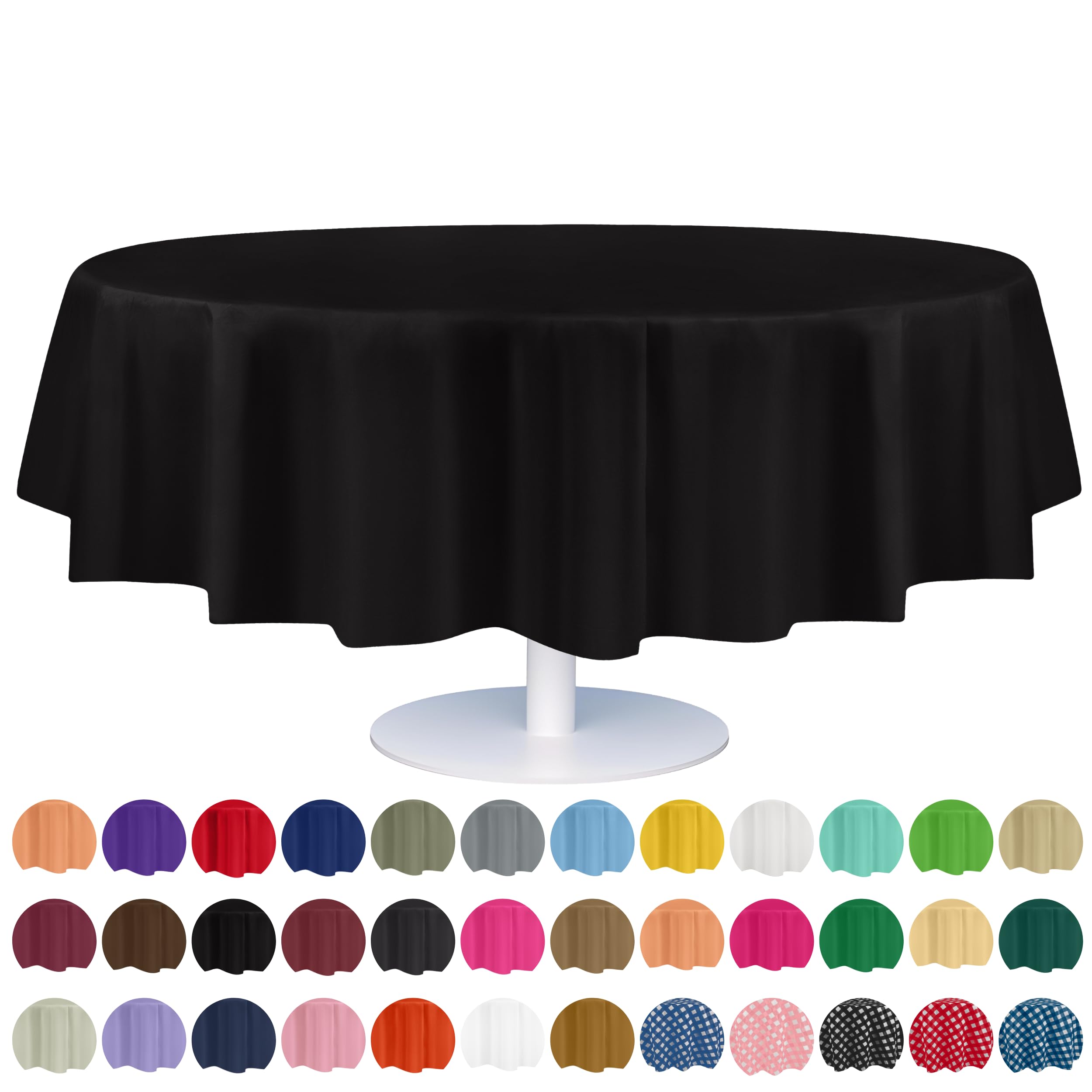 Grandipity Black 84" Decorative Round 12 Pack Premium Disposable Plastic Tablecloth 84 Inch Decorative Round Table Cover