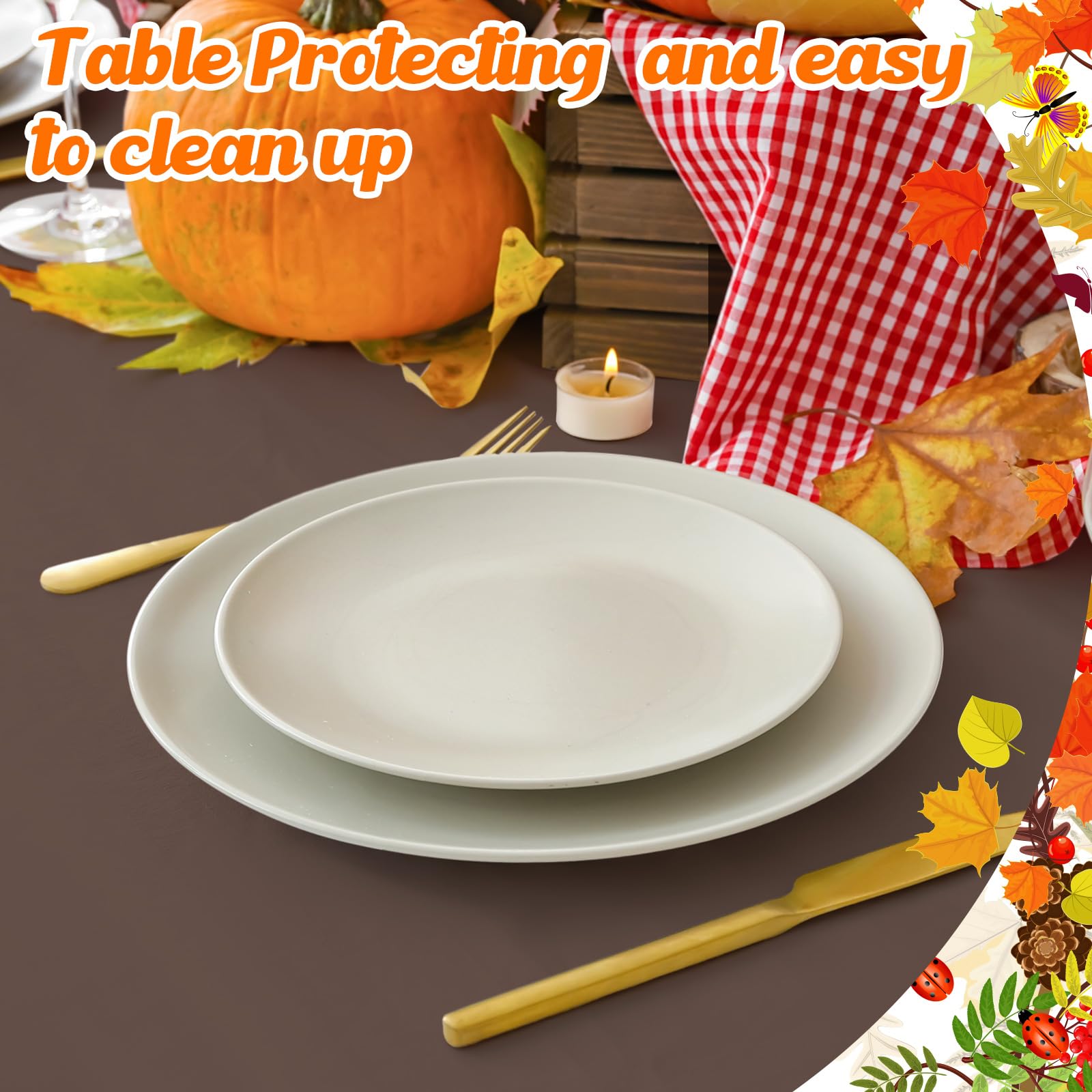 Patelai Thanksgiving Plastic Tablecloth Round Plastic Table Cover Fall Color Plastic Table Cloth Disposable Waterproof Yellow Tablecloth Orange Brown Tablecloth Plastic for Party Dinner Table (24 Pcs)