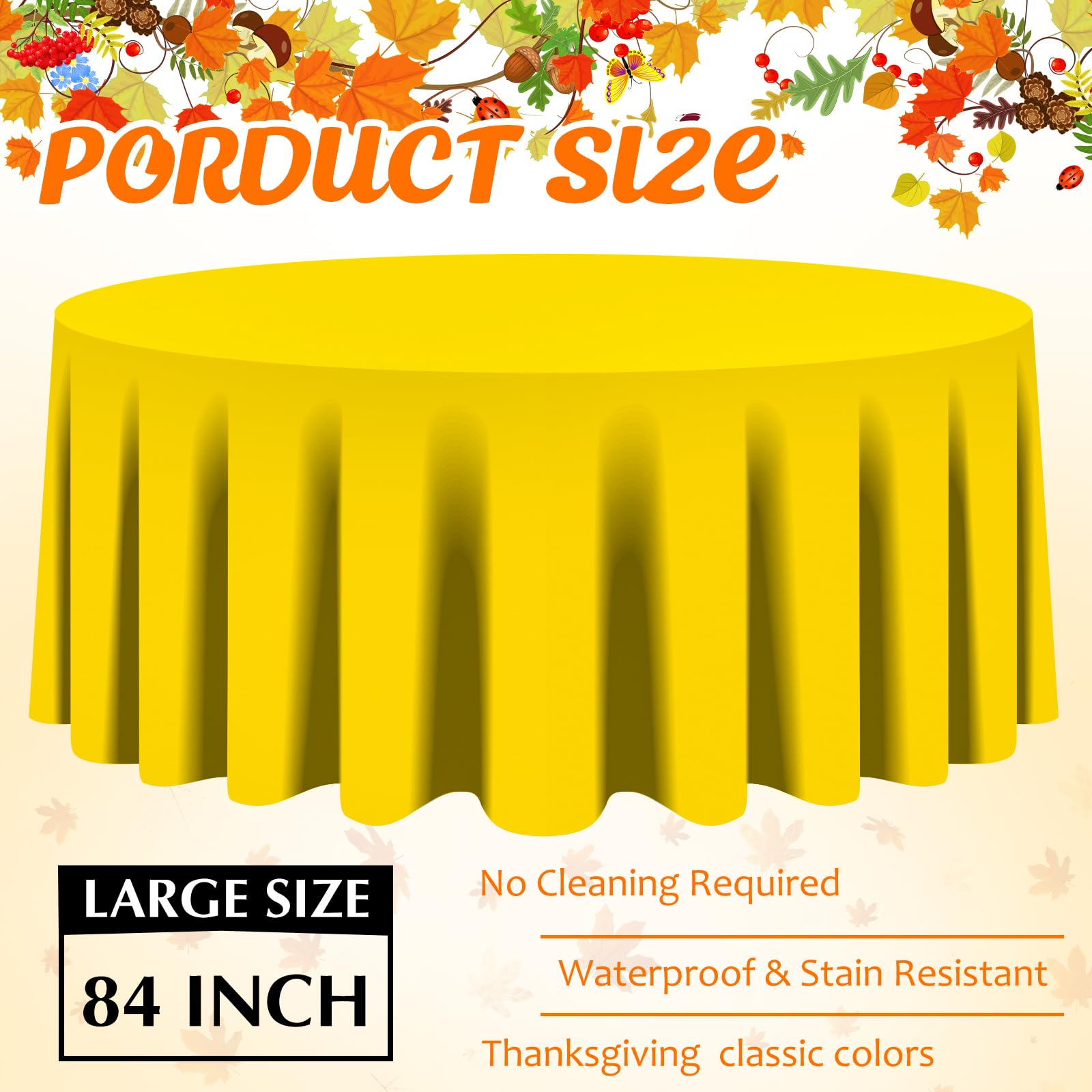 Patelai Thanksgiving Plastic Tablecloth Round Plastic Table Cover Fall Color Plastic Table Cloth Disposable Waterproof Yellow Tablecloth Orange Brown Tablecloth Plastic for Party Dinner Table (24 Pcs)