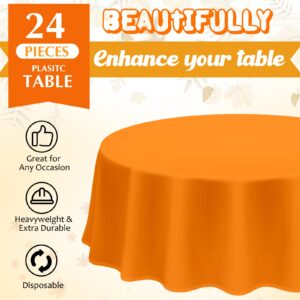 Patelai Thanksgiving Plastic Tablecloth Round Plastic Table Cover Fall Color Plastic Table Cloth Disposable Waterproof Yellow Tablecloth Orange Brown Tablecloth Plastic for Party Dinner Table (24 Pcs)