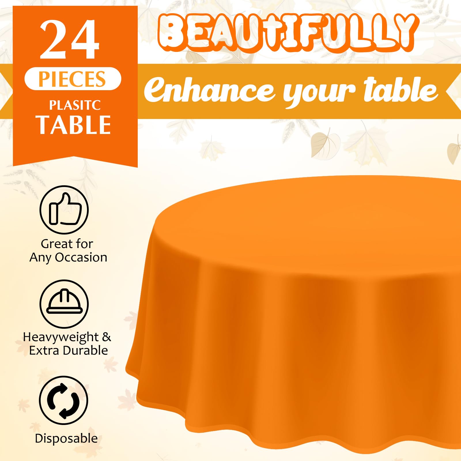 Patelai Thanksgiving Plastic Tablecloth Round Plastic Table Cover Fall Color Plastic Table Cloth Disposable Waterproof Yellow Tablecloth Orange Brown Tablecloth Plastic for Party Dinner Table (24 Pcs)