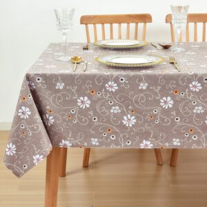 lohascasa vinyl tablecloth for rectangle table cloth cover farmhouse summer vinyl oilcloth plastic waterproof spillproof wipeable pvc tablecloths for kitchen table 54 x 70 tan flowers