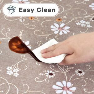 LOHASCASA Vinyl Tablecloth for Rectangle Table Cloth Cover Farmhouse Summer Vinyl Oilcloth Plastic Waterproof Spillproof Wipeable PVC Tablecloths for Kitchen Table 54 x 70 Tan Flowers