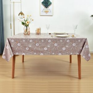 LOHASCASA Vinyl Tablecloth for Rectangle Table Cloth Cover Farmhouse Summer Vinyl Oilcloth Plastic Waterproof Spillproof Wipeable PVC Tablecloths for Kitchen Table 54 x 70 Tan Flowers