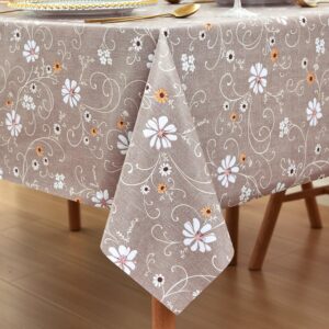 LOHASCASA Vinyl Tablecloth for Rectangle Table Cloth Cover Farmhouse Summer Vinyl Oilcloth Plastic Waterproof Spillproof Wipeable PVC Tablecloths for Kitchen Table 54 x 70 Tan Flowers