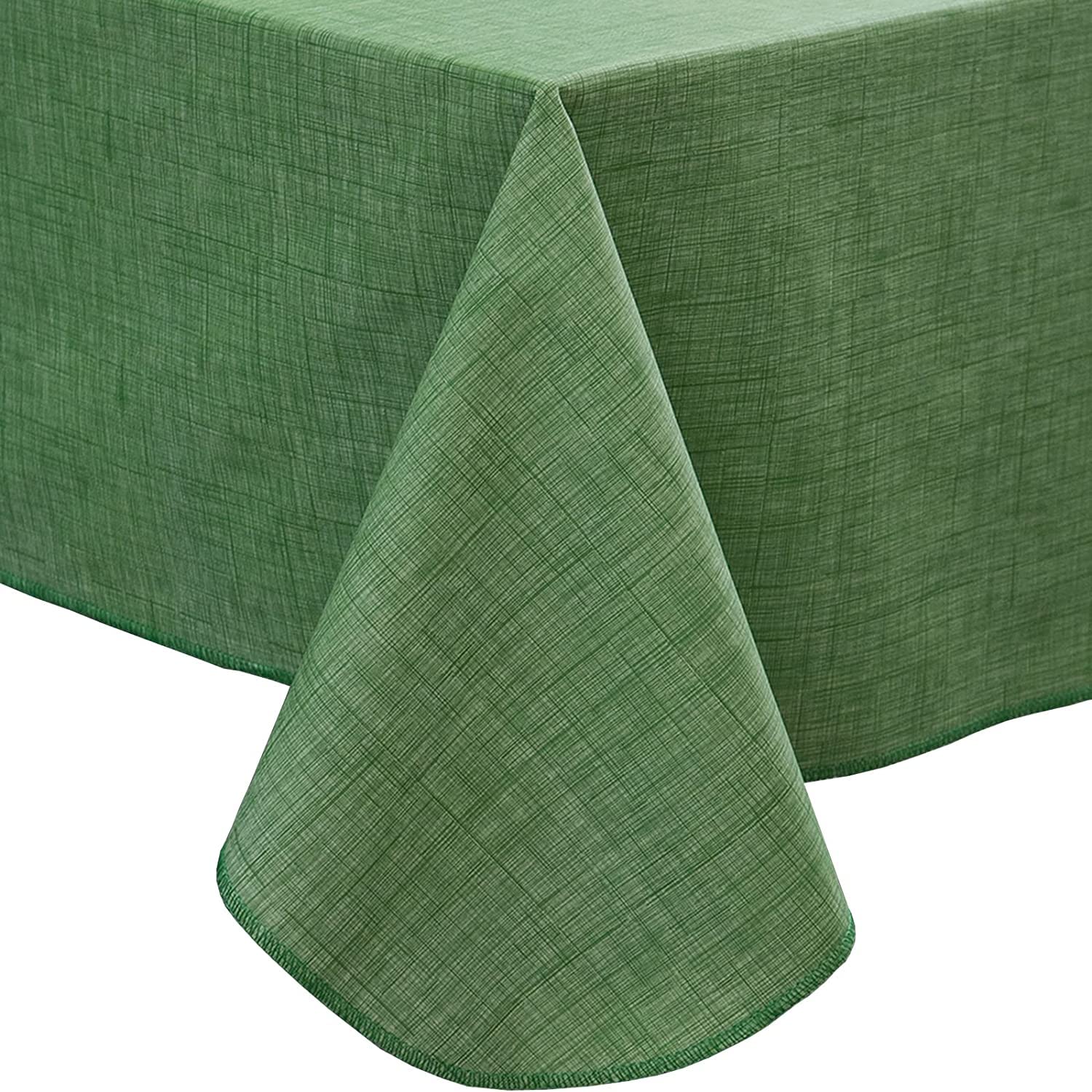 Pioggia Vinyl Tablecloth with Flannel Backing Rectangle Waterproof Oil-Proof Plastic Table Cloth Wipeable PVC Table Cover for Indoor and Outdoor (Dark Green, 60 x 84 Inch)