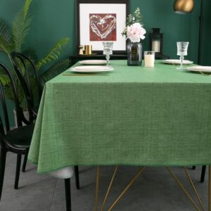 Pioggia Vinyl Tablecloth with Flannel Backing Rectangle Waterproof Oil-Proof Plastic Table Cloth Wipeable PVC Table Cover for Indoor and Outdoor (Dark Green, 60 x 84 Inch)