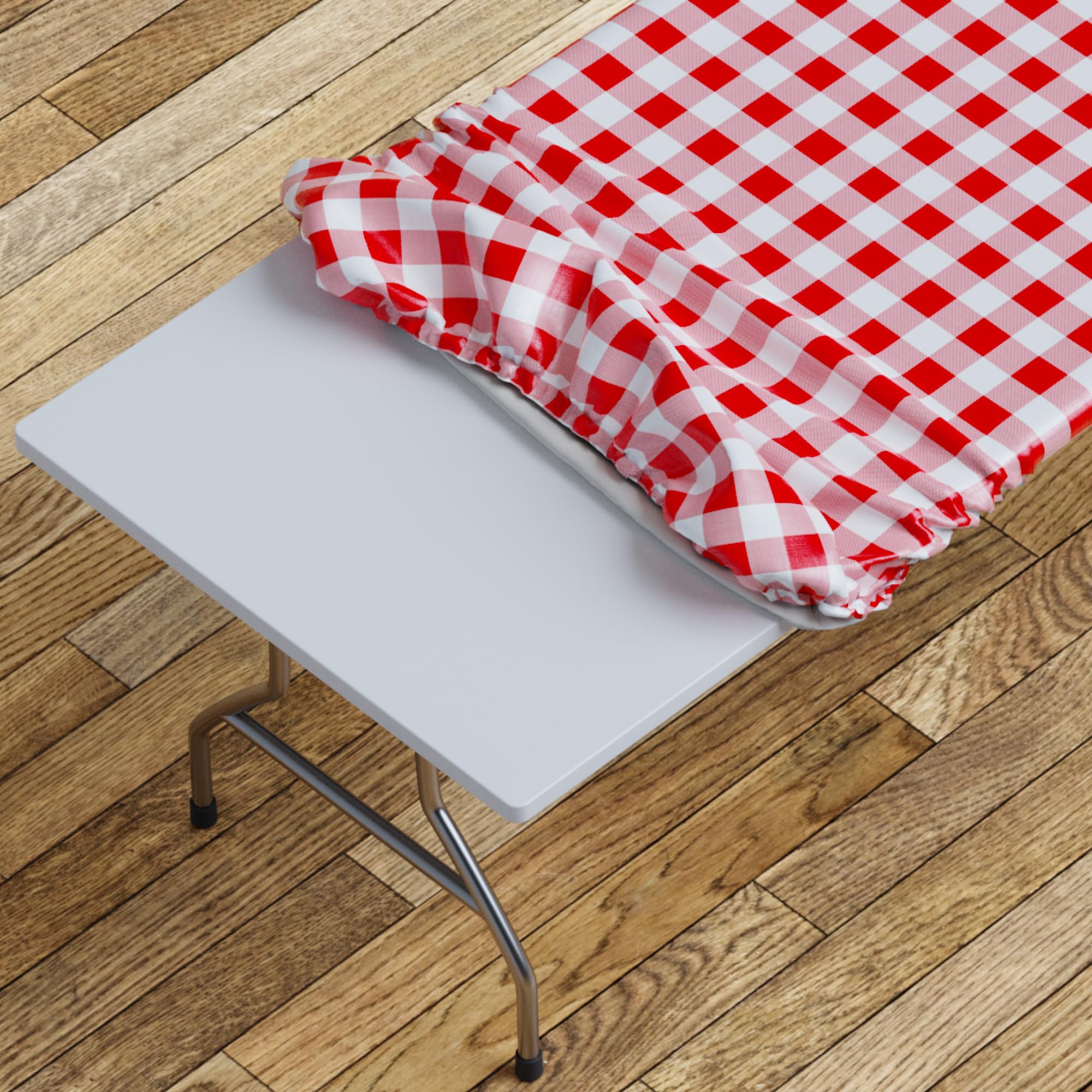 Sorfey Tablecloth -Fitted with Elastic, Vinyl with Flannel Back, Fits for Table 60"x 30" Rectangle,Water Proof, Easy to Clean, Checked Red Design