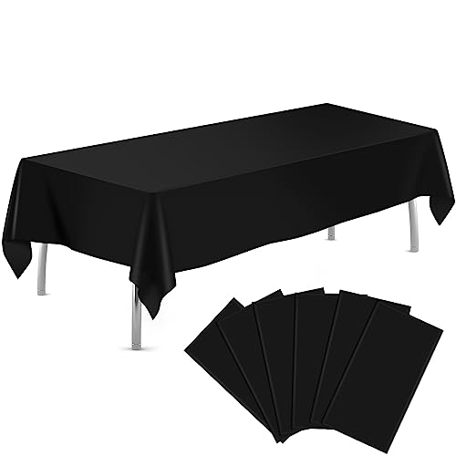 tujol Black 6 Pack Plastic Table Cloth 54" x 108", Disposable Tablecloths Rectangle Table Cover, Plastic Table Cloths for Parties