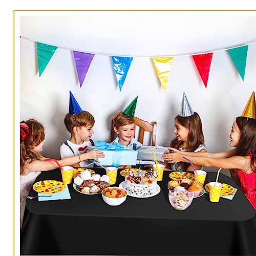 tujol Black 6 Pack Plastic Table Cloth 54" x 108", Disposable Tablecloths Rectangle Table Cover, Plastic Table Cloths for Parties