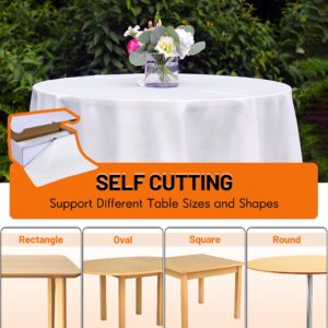 54''×300' Disposable Plastic Tablecloths Roll, White Plastic Table Cloths, Plastic Table Party Cover, Premium Decorative Rectangle Table Cover for Weddings, Banquets, Parties, Indoor & Outdoor.