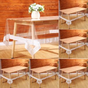 Kinlop 6 Pcs Clear Table Protector Clear Vinyl Tablecloth Protector Waterproof Transparent Table Cover White Lace Rectangle Tablecloth for Dining Table Home Room Kitchen Indoor Outdoor, 60 x 84 Inch