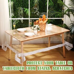 Kinlop 6 Pcs Clear Table Protector Clear Vinyl Tablecloth Protector Waterproof Transparent Table Cover White Lace Rectangle Tablecloth for Dining Table Home Room Kitchen Indoor Outdoor, 60 x 84 Inch