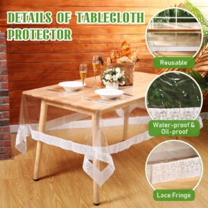 Kinlop 6 Pcs Clear Table Protector Clear Vinyl Tablecloth Protector Waterproof Transparent Table Cover White Lace Rectangle Tablecloth for Dining Table Home Room Kitchen Indoor Outdoor, 60 x 84 Inch