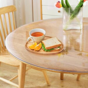 58 Inch Dia Round Crystal Clear Plastic Table Protector Cover Wipeable Circle Vinyl PVC Tablecloth Dining Table Pad Wood Glass Marble Furniture Desktop Protector Tabletop Countertop Protective Cover