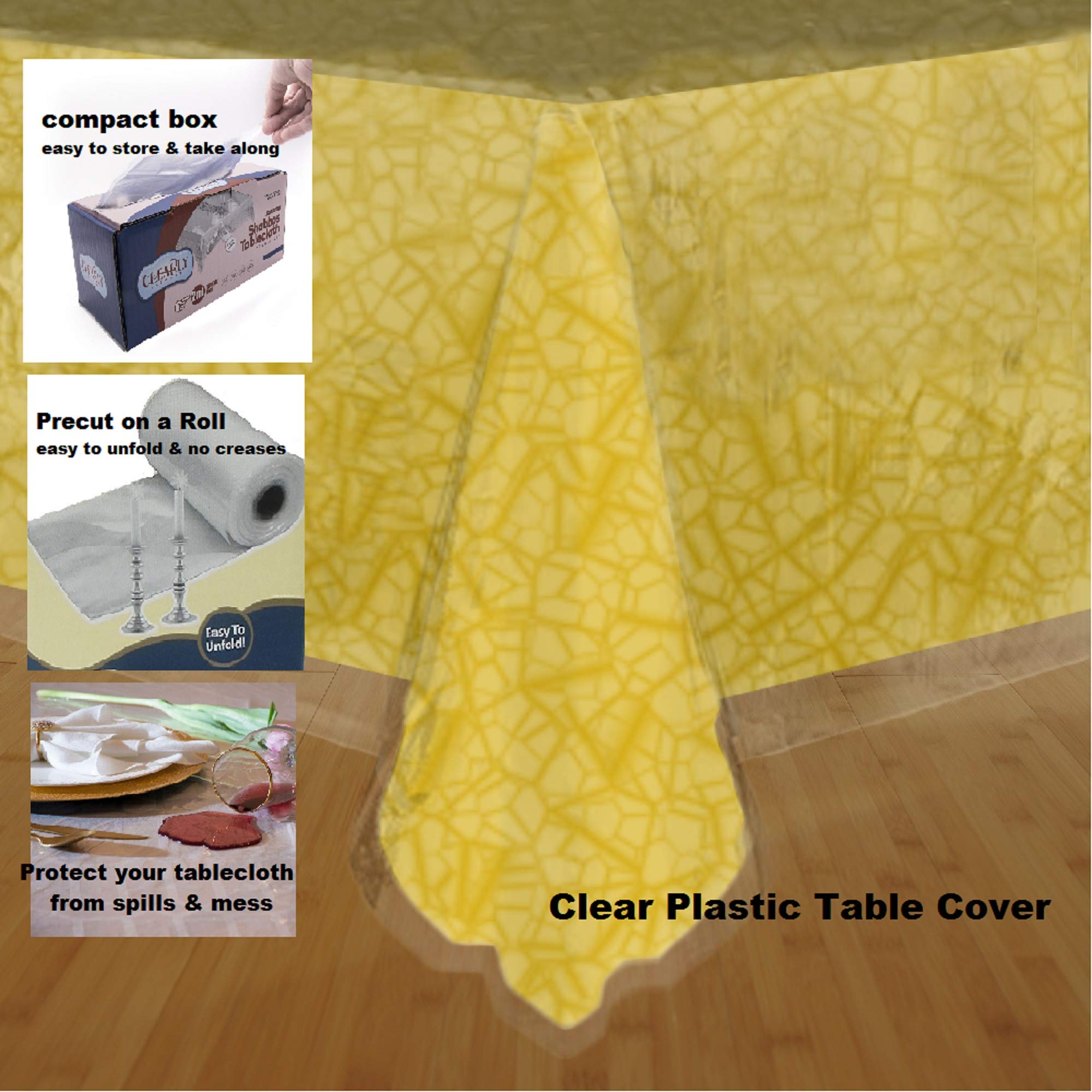 Clearly Elegant Clear Disposable Plastic Table Covers, Pack of 16 Tablecloths, Each Measures 68" x 108", Fits 8 Feet Rectangle Table, Clear