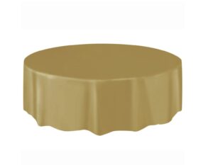 elegant gold solid round plastic table cover (84")- premium waterproof tablecloth - perfect for parties & events, 1 pack