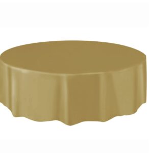 Elegant Gold Solid Round Plastic Table Cover (84")- Premium Waterproof Tablecloth - Perfect For Parties & Events, 1 Pack