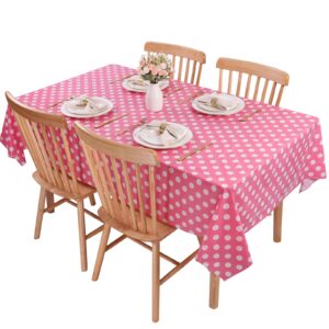 Kesfey 5 Packs Pink Polka Dot Tablecloth 54 x 108 Inch Minnie Mouse Table Cloths Pink and White Balloon Dots Minnie Theme Table Cover Disposable Plastic Rectangle Picnic Tablecovers for Birthday Party