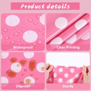 Kesfey 5 Packs Pink Polka Dot Tablecloth 54 x 108 Inch Minnie Mouse Table Cloths Pink and White Balloon Dots Minnie Theme Table Cover Disposable Plastic Rectangle Picnic Tablecovers for Birthday Party