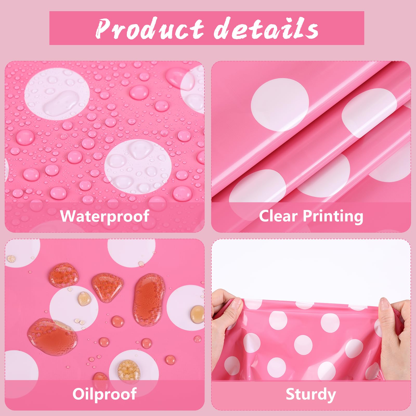 Kesfey 5 Packs Pink Polka Dot Tablecloth 54 x 108 Inch Minnie Mouse Table Cloths Pink and White Balloon Dots Minnie Theme Table Cover Disposable Plastic Rectangle Picnic Tablecovers for Birthday Party