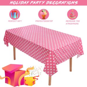 Kesfey 5 Packs Pink Polka Dot Tablecloth 54 x 108 Inch Minnie Mouse Table Cloths Pink and White Balloon Dots Minnie Theme Table Cover Disposable Plastic Rectangle Picnic Tablecovers for Birthday Party