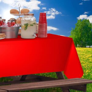 Disposable Table Cover: Durable Plastic Indoor/Outdoor Tablecloth 100' X 52" with Easy to Use Safe Cutter for Patio, Parties, Barbecue & Kitchen Table (Ruby Red)