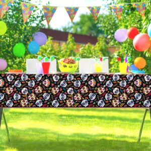 Buxiuer Day of The Dead Tablecloth Plastic Sugar Skull Dia De Los Muertos Decoration Mexican Disposable Table Cloth Waterproof Table Cover Picnic Dining Kitchen Decor 54 x108 Inch -Pack of 2