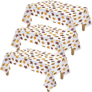 Macarrie Thanksgiving Tablecloth Autumn Fall Leaf Table Covers Rectangle Disposable Colorful Tablecloth Thanksgiving Disposable Tablecloths Plastic Table Covers for Thanksgiving Home Decor (3 Pieces)