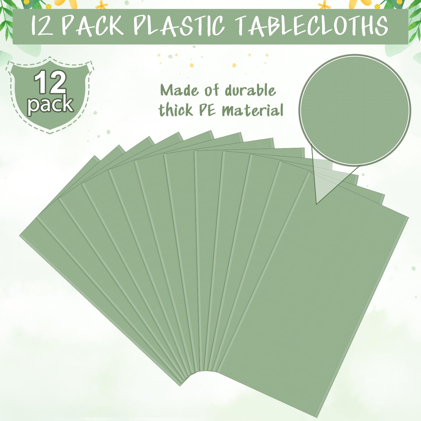 12Pack Sage Green Plastic Tablecloths for Rectangle Tables, Light Green Disposable Tablecloth, Waterproof Sage Green Table Cover for Birthday Bridal Wedding Baby Shower Party Decoration, 54 X 108Inch