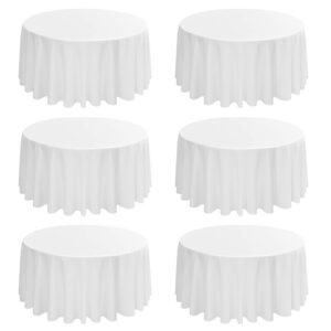 REWOMC 6 Pack Round Tablecloths - 120 Inch, White Polyester Table Cover for Round Table, Stain and Wrinkle Resistant Washable Fabric Table Cloth, Polyester Tablecloth for Wedding Banquet Parties