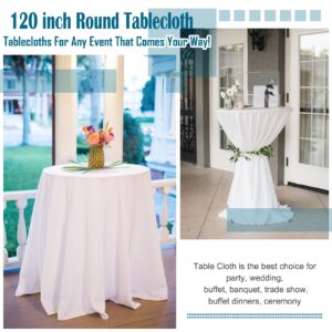 REWOMC 6 Pack Round Tablecloths - 120 Inch, White Polyester Table Cover for Round Table, Stain and Wrinkle Resistant Washable Fabric Table Cloth, Polyester Tablecloth for Wedding Banquet Parties