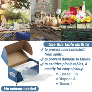 [4 MILL] - ''66 In x 72.5'' Ft - CLEAR PLASTIC TABLE COVER, Tablecloths Covering, Table Protector, Wide Thick Disposable & Reusable on a Roll with SELF CUTTER, Protects from Spills, Water, Oil