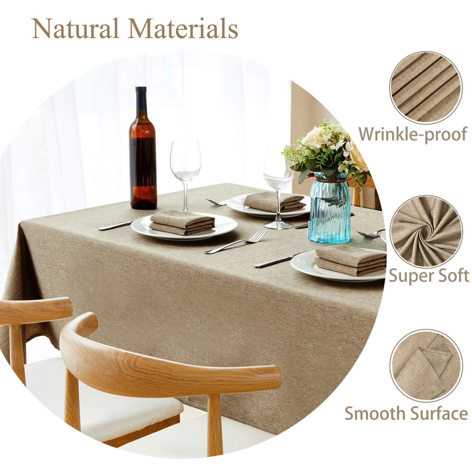 Mebakuk Rectangle Table Cloth Linen Farmhouse Tablecloth Waterproof Anti-Shrink Soft and Wrinkle Resistant Decorative Fabric Table Cover for Kitchen (Mocha, 52" x 70" (4-6 Seats))