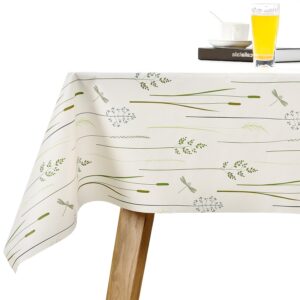 lohascasa vinyl oilcloth tablecloth rectangle water resistant/oil-proof wipeable pvc heavy duty reusable plastic tablecloths for dining tables extra large grass - white and mint green 54 x 108 inch