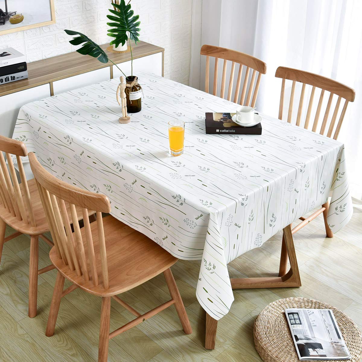 LOHASCASA Vinyl Oilcloth Tablecloth Rectangle Water Resistant/Oil-proof Wipeable PVC Heavy Duty Reusable Plastic Tablecloths for Dining Tables Extra Large Grass - White and Mint Green 54 x 108 Inch