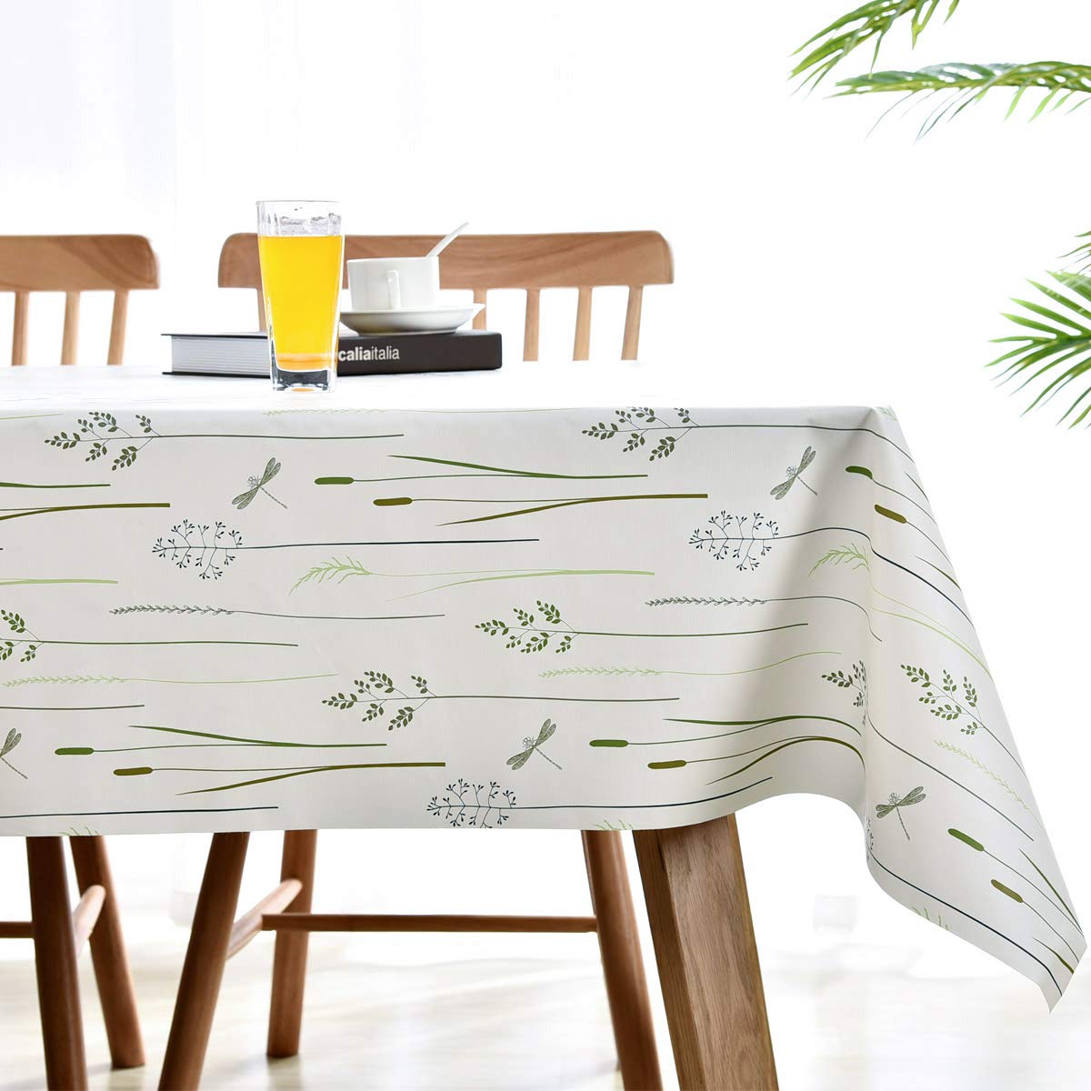 LOHASCASA Vinyl Oilcloth Tablecloth Rectangle Water Resistant/Oil-proof Wipeable PVC Heavy Duty Reusable Plastic Tablecloths for Dining Tables Extra Large Grass - White and Mint Green 54 x 108 Inch