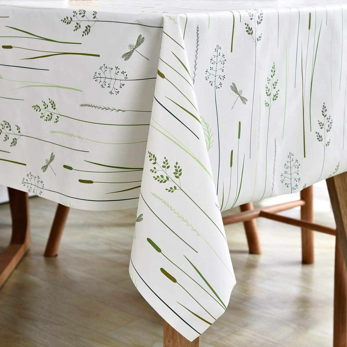 LOHASCASA Vinyl Oilcloth Tablecloth Rectangle Water Resistant/Oil-proof Wipeable PVC Heavy Duty Reusable Plastic Tablecloths for Dining Tables Extra Large Grass - White and Mint Green 54 x 108 Inch