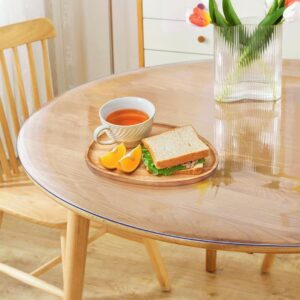42 inch round clear table cover protector, thick plastic tablecloth vinyl easy clean, protective pvc table desk mat pad for round coffee table living dining room kitchen waterproof heat resistant