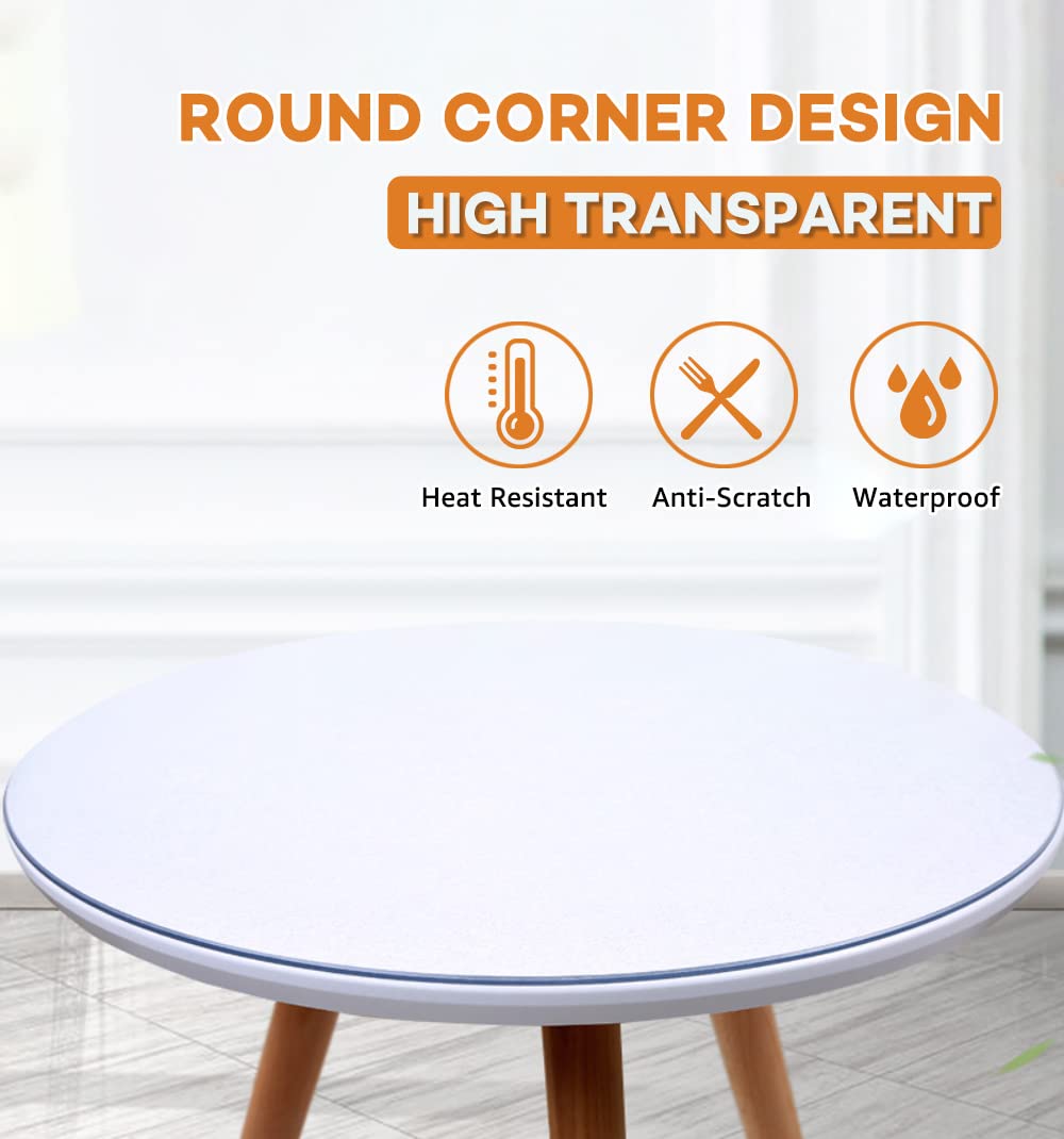 42 Inch Round Clear Table Cover Protector, Thick Plastic Tablecloth Vinyl Easy Clean, Protective PVC Table Desk Mat Pad for Round Coffee Table Living Dining Room Kitchen Waterproof Heat Resistant