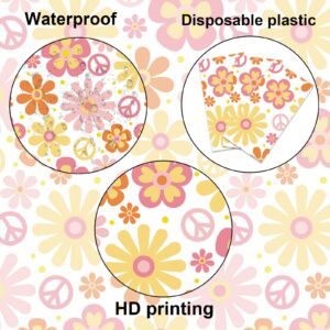 Buxiuer Groovy Tablecloth Retro Hippie Boho Daisy Birthday Party Decoration Disposable Plastic Table Cloth Waterproof Table Cover Dining Room Kitchen Decor 54 x108 Inch -Pack of 2