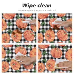 Fiokroo Autumn Pumpkins Checkerboard Tablecloth with Elastic Edge, Round Table Cloth Happy Thanksgiving Washable Reusable Table Cover for Kitchen Dining Party Picnic, Small