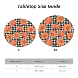 Fiokroo Autumn Pumpkins Checkerboard Tablecloth with Elastic Edge, Round Table Cloth Happy Thanksgiving Washable Reusable Table Cover for Kitchen Dining Party Picnic, Small